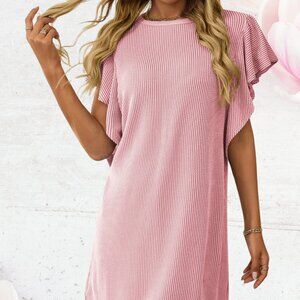 Colorblocked Twisted Stripe Short Sleeve Dress - Pink